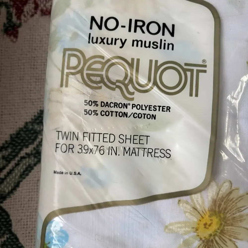Vintage Pequot‎ No-Iron Luxury Muslin Twin FittedSheet FloralDead Stock
